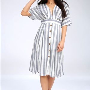 Pier of Influence Blue and White Striped Midi Dress